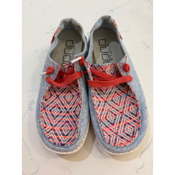 Hey Dude Shoes - Hey Dude Wendy Playa Fiesta Rojo Blue Woven Slip On Loafers Shoes Womens 5